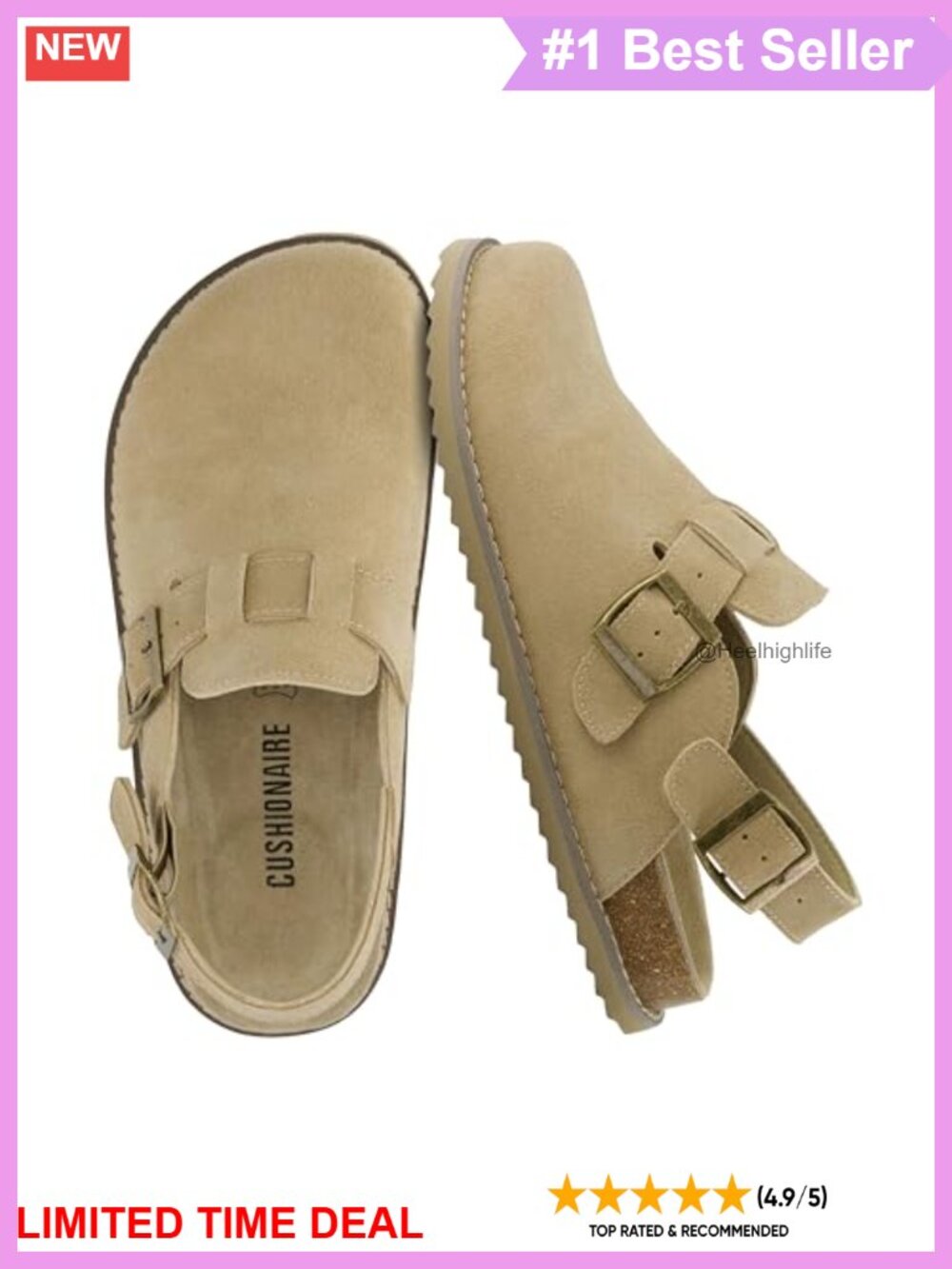 Genuine Suede Slingback Clogs with Memory Foam & Buckle
